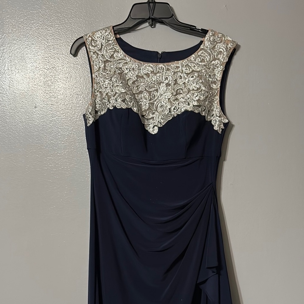 SLNY Blue Ruched Sheath Dress for Wedding Guest